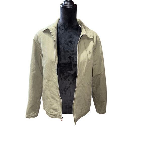 Volcom Mens canvas Jacket full zip Army green Sherpa Lined S Skater Streetwear - Picture 1 of 9